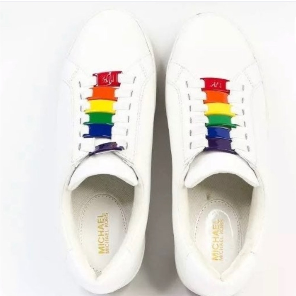 MICHAEL KORS CAMERON LEATHER SNEAKERS WHITE Sz:6.5 - Picture 5 of 8
